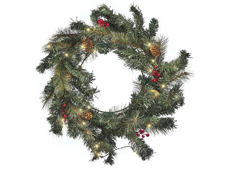 Christmas Wreath Green Synthetic Material Round 60 cm LED Lights Hanging Indoor Accessory Beliani