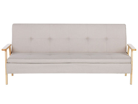 Sofa Bed Beige Fabric Upholstered 3 Seater Click Clack Bed Wooden Frame and Armrests Beliani