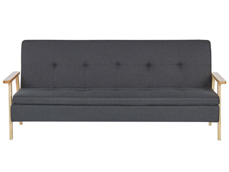 Sofa Bed Dark Grey Fabric Upholstered 3 Seater Click Clack Bed Wooden Frame and Armrests Beliani