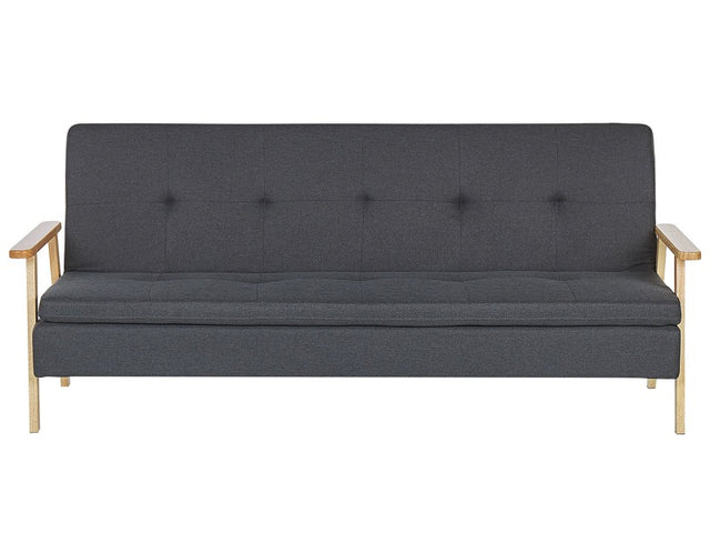 Sofa Bed Dark Grey Fabric Upholstered 3 Seater Click Clack Bed Wooden Frame and Armrests Beliani