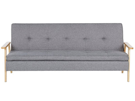 Sofa Bed Light Grey Fabric Upholstered 3 Seater Click Clack Bed Wooden Frame and Armrests Beliani