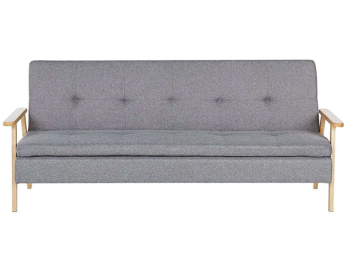 Sofa Bed Light Grey Fabric Upholstered 3 Seater Click Clack Bed Wooden Frame and Armrests Beliani