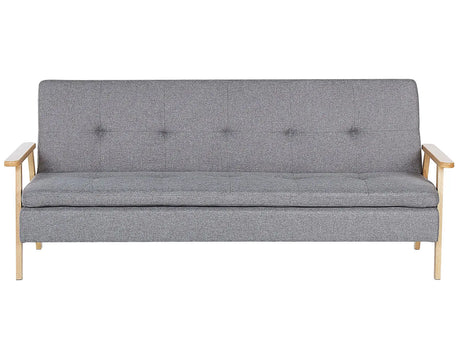 Sofa Bed Light Grey Fabric Upholstered 3 Seater Click Clack Bed Wooden Frame and Armrests Beliani