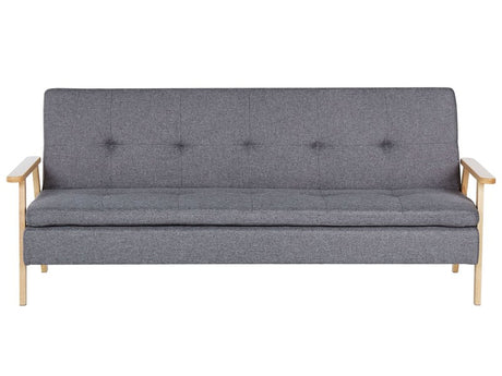 Sofa Bed Grey Fabric Upholstered 3 Seater Click Clack Bed Wooden Frame and Armrests Beliani