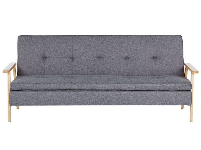 Sofa Bed Grey Fabric Upholstered 3 Seater Click Clack Bed Wooden Frame and Armrests Beliani