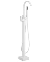 Bath Mixer Tap White Matt Brass Freestanding Bathtub Faucet with Hand Shower Floor Mounted Modern Design Beliani