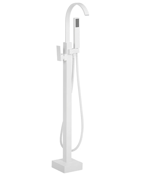 Bath Mixer Tap White Matt Brass Freestanding Bathtub Faucet with Hand Shower Floor Mounted Modern Design Beliani