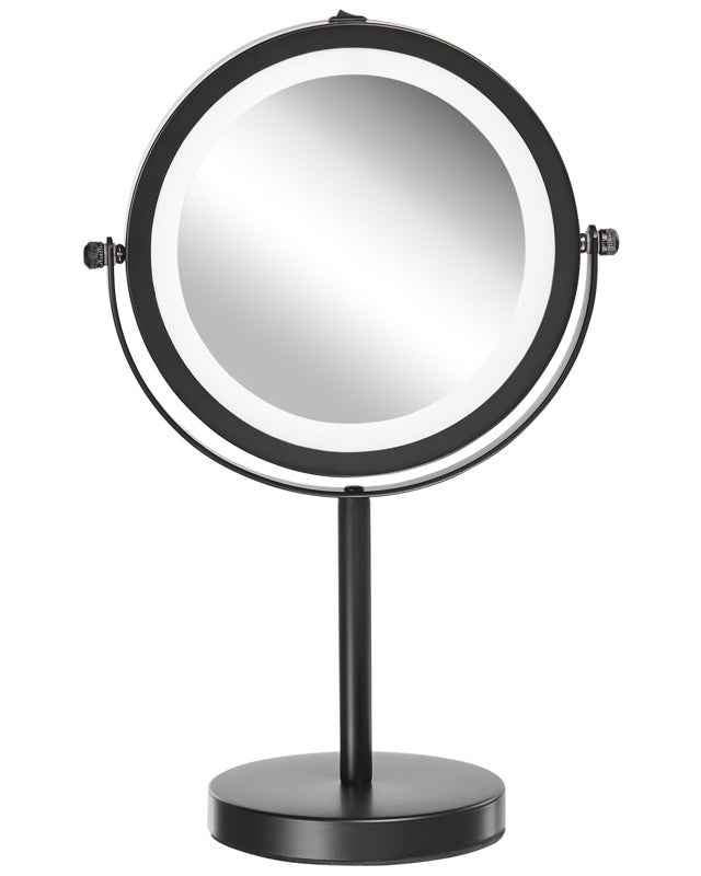 Makeup Mirror Black Iron Metal Frame ø 13 cm with LED Light 1x/5x Magnification Double Sided Cosmetic Desktop Beliani