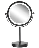 Makeup Mirror Black Iron Metal Frame  13 cm with LED Light 1x/5x Magnification Double Sided Cosmetic Desktop Beliani