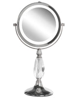 Makeup Mirror Silver Iron Metal Frame  13 cm with LED Light 1x/5x Magnification Double Sided Cosmetic Desktop Beliani