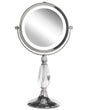 Makeup Mirror Silver Iron Metal Frame  13 cm with LED Light 1x/5x Magnification Double Sided Cosmetic Desktop Beliani