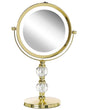 Makeup Mirror Gold Iron Metal Frame ø 13 cm with LED Light 1x/5x Magnification Double Sided Cosmetic Desktop Beliani