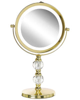 Makeup Mirror Gold Iron Metal Frame  13 cm with LED Light 1x/5x Magnification Double Sided Cosmetic Desktop Beliani