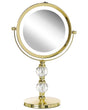 Makeup Mirror Gold Iron Metal Frame  13 cm with LED Light 1x/5x Magnification Double Sided Cosmetic Desktop Beliani