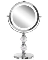 Makeup Mirror Silver Iron Metal Frame  13 cm with LED Light 1x/5x Magnification Double Sided Cosmetic Desktop Beliani