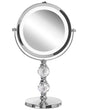 Makeup Mirror Silver Iron Metal Frame  13 cm with LED Light 1x/5x Magnification Double Sided Cosmetic Desktop Beliani