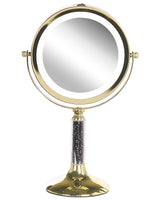 Makeup Mirror Gold Iron Metal Frame  13 cm with LED Light 1x/5x Magnification Double Sided Cosmetic Desktop Beliani