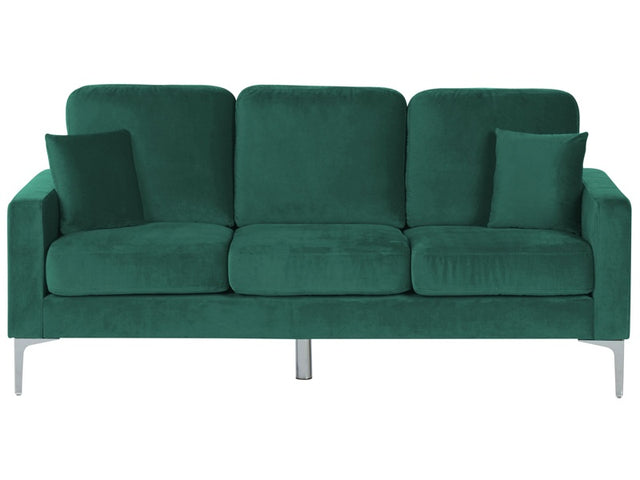 Sofa Green Velvet 3 Seater Cushioned Seat and Back Metal Legs with Throw Pillows Beliani