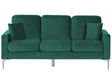 Sofa Green Velvet 3 Seater Cushioned Seat and Back Metal Legs with Throw Pillows Beliani