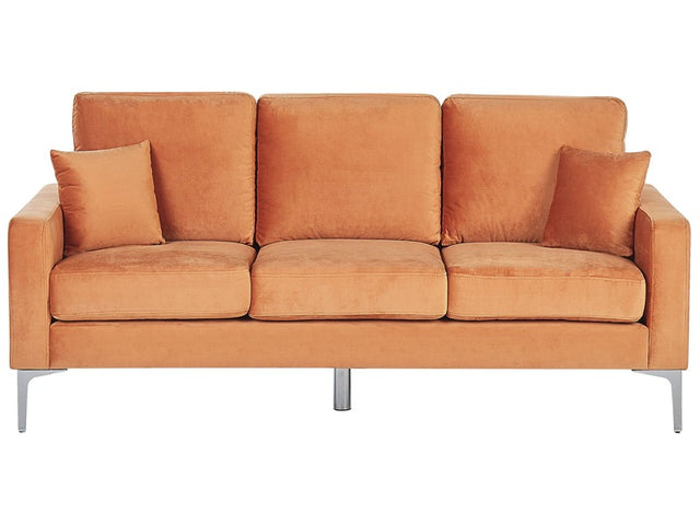 Sofa Orange Velvet 3 Seater Cushioned Seat and Back Metal Legs with Throw Pillows Beliani