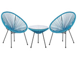 Bistro Set Blue PE Rattan 3 Piece 2 Seater Deep Seat Coffee Table Indoor and Outdoor Modern Furniture Beliani