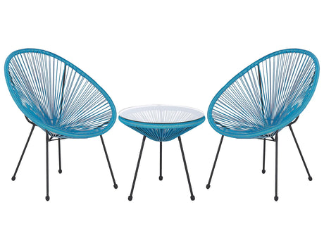 Bistro Set Blue PE Rattan 3 Piece 2 Seater Deep Seat Coffee Table Indoor and Outdoor Modern Furniture Beliani