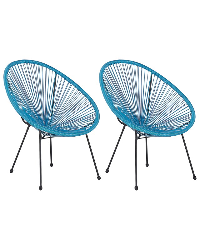 Set of 2 Garden Chairs Blue PE Rattan Papasan Modern Round Indoor Outdoor Deep Seat Beliani