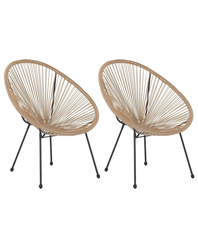 Set of 2 Garden Chairs Natural PE Rattan Papasan Modern Round Indoor Outdoor Deep Seat Beliani