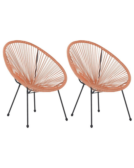 Set of 2 Garden Chairs Orange PE Rattan Papasan Modern Round Indoor Outdoor Deep Seat Beliani