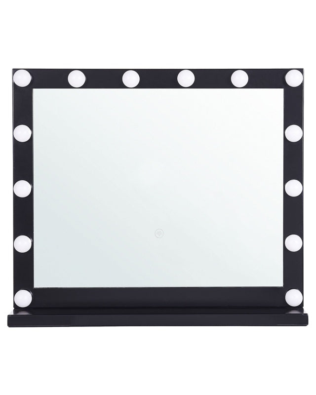 Vanity Mirror with LED Black Metal 50 x 60 cm Rectangular Hollywood Illuminated Bulbs Dressing Table Beliani