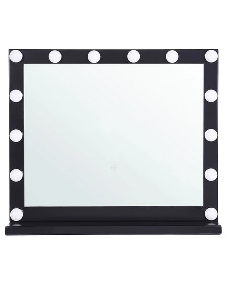 Vanity Mirror with LED Black Metal 50 x 60 cm Rectangular Hollywood Illuminated Bulbs Dressing Table Beliani