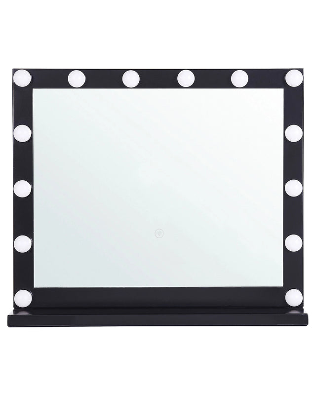Vanity Mirror with LED Black Metal 50 x 60 cm Rectangular Hollywood Illuminated Bulbs Dressing Table Beliani