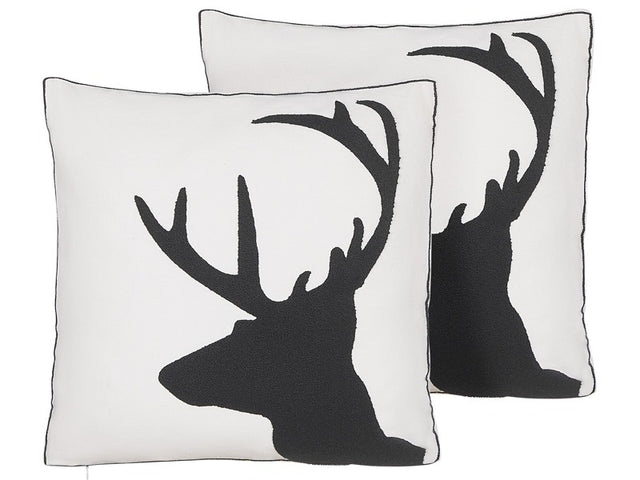 Set of 2 Decorative Cushions Black and White 45 x 45 cm Reindeer Motif Christmas with Filling Beliani