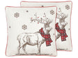 Set of 2 Scatter Cushions Red Polyester Fabric 45 x 45 cm Reindeer Print Off-White Background with Filing Beliani