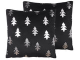 Set of 2 Scatter Cushions Black Velvet Fabric 45 x 45 cm Christmas Tree Pattern Zippered Cases  Beliani