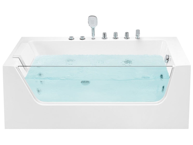 Corner Left Hand Whirlpool Bath White Sanitary Acrylic Right Hand 170 x 80 cm Tempered Glass Panel Beliani