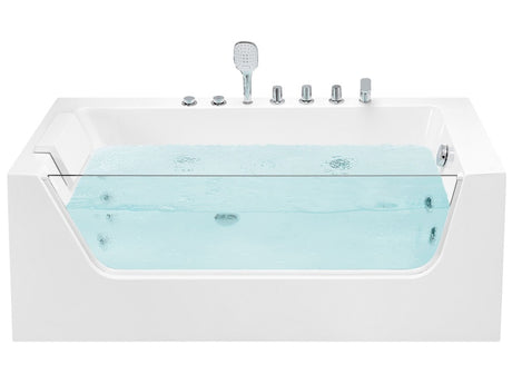 Corner Left Hand Whirlpool Bath White Sanitary Acrylic Right Hand 170 x 80 cm Tempered Glass Panel Beliani