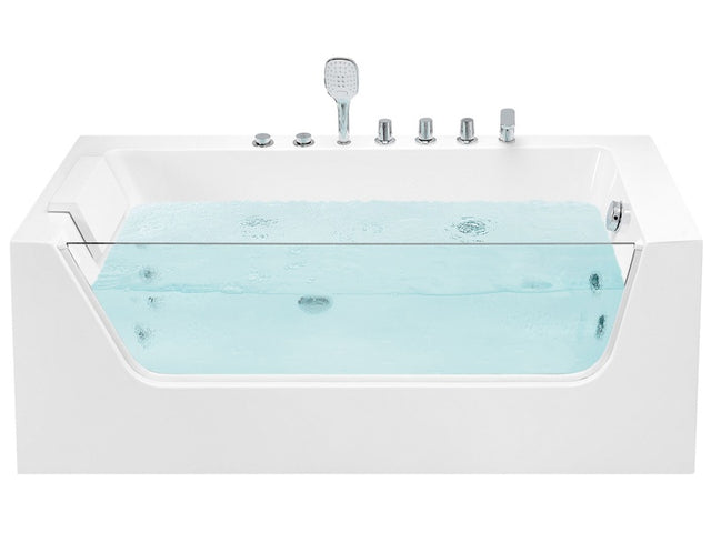 Corner Left Hand Whirlpool Bath White Sanitary Acrylic Right Hand 170 x 80 cm Tempered Glass Panel Beliani