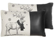 Set of 2 Scatter Cushions Black Polyester Fabric 30 x 50 cm Reindeer Print Off-White Background with Filing Beliani