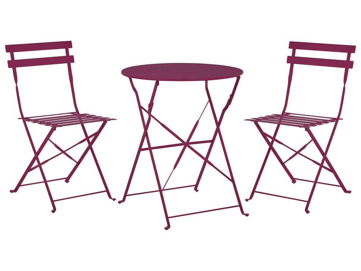 3 Piece Bistro Set Burgundy Red Metal Folding Slatted Seat Back Outdoor Beliani