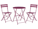 3 Piece Bistro Set Burgundy Red Metal Folding Slatted Seat Back Outdoor Beliani