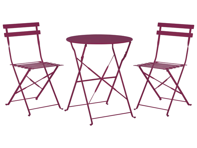 3 Piece Bistro Set Burgundy Red Metal Folding Slatted Seat Back Outdoor Beliani