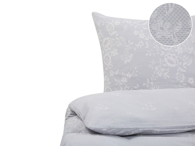 Bedding Set Grey and White Cotton 135 x 200 cm Floral Pattern Duvet Cover and Pillowcase Classic Elegant Bedroom Beliani