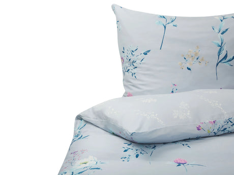 Duvet Cover and Pillowcase Set Light Blue Cotton Floral Pattern 240 x 220 cm Modern Bedroom Beliani