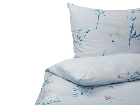 Duvet Cover and Pillowcase Set Light Blue Cotton Floral Pattern 155 x 220 cm Modern Bedroom Beliani