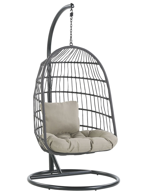 Swing Egg Chair Black Rope Steel Stand Soft Sitting Cushion Boho Rustic Living Room Terrace Beliani