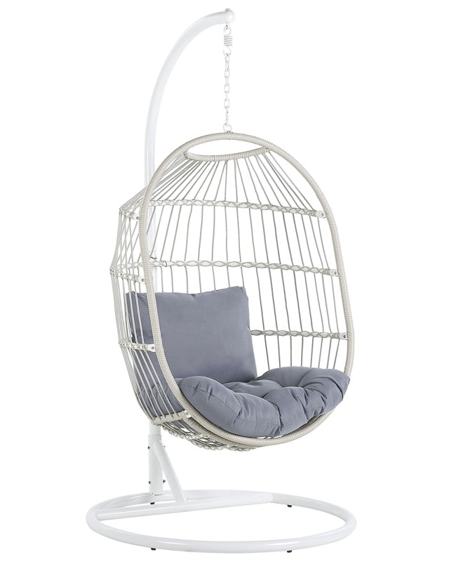 Hanging Egg Chair Beige Rope Seat Steel Stand Soft Cushion Boho Rustic Beliani