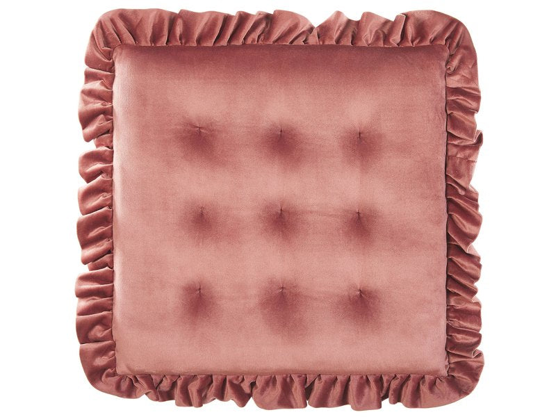 Seat Pad Pink Velvet Square 40 x 40 cm with Ruffles Tufted Chair Cushion Glam Retro Beliani