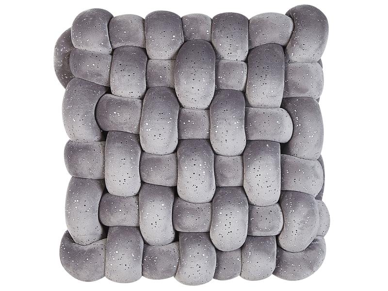 Knot Cushion Grey Velvet 30 x 30 cm with Glitter Tied-Up Plushy Square Decorative Modern Beliani