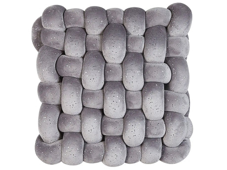 Knot Cushion Grey Velvet 30 x 30 cm with Glitter Tied-Up Plushy Square Decorative Modern Beliani